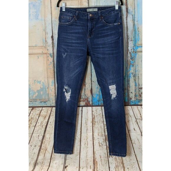 Topshop Womens Size W28 L32 Blue Distressed Mid Rise Skinny Denim Jeans - Picture 1 of 10